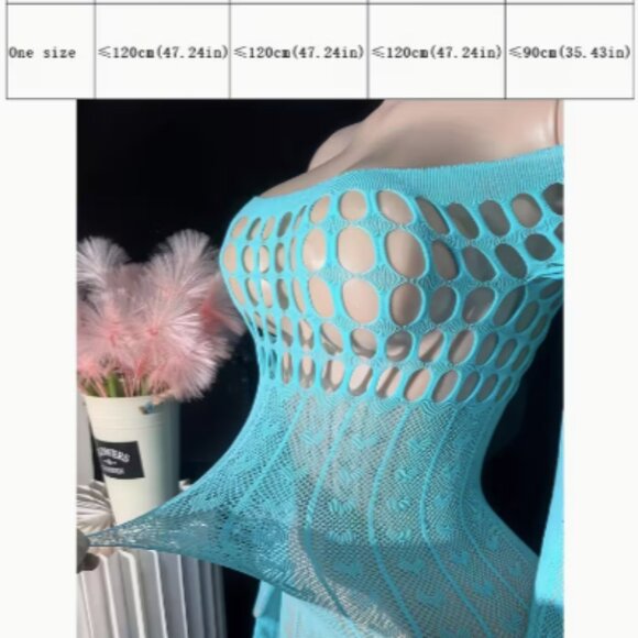 Light Blue Heart Pattern Fishnet Crop Bodycon Dress Cover Up - Picture 7 of 7